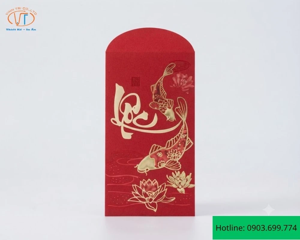 Mẫu bao lì xì dập nổi có chữ Lộc và 2 con cá chép