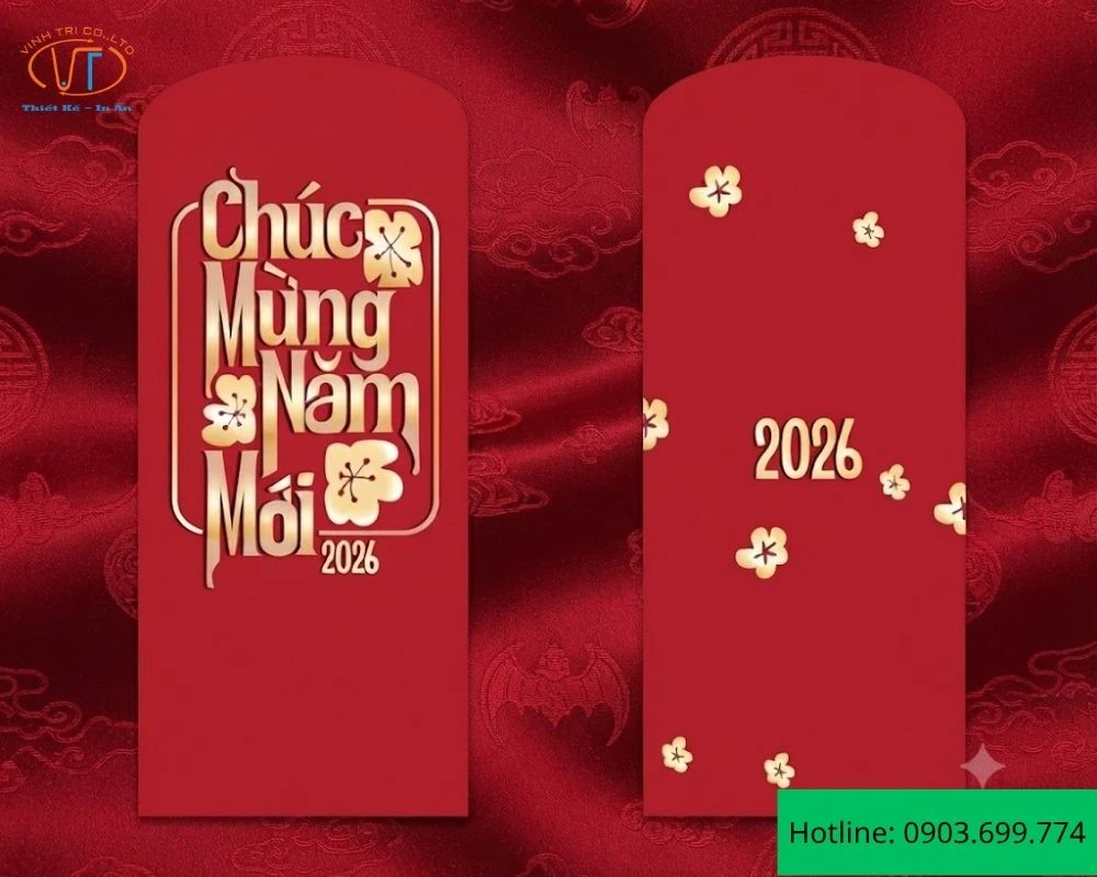 Mẫu bao lì xì in dập nổi màu đỏ đẹp mắt