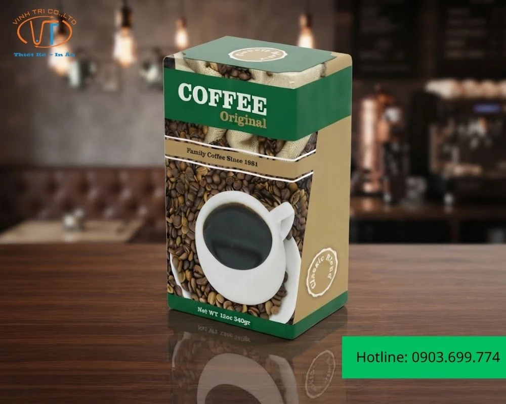 Hộp đựng cafe dạng đứng thiết kế đẹp mắt