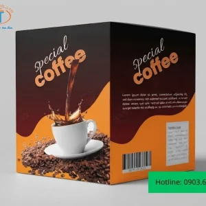 Hộp đựng cafe với màu vàng và nâu nổi bật