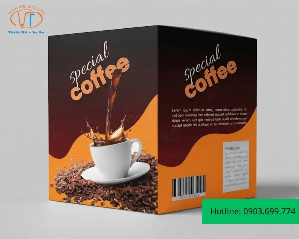 Hộp đựng cafe với màu vàng và nâu nổi bật