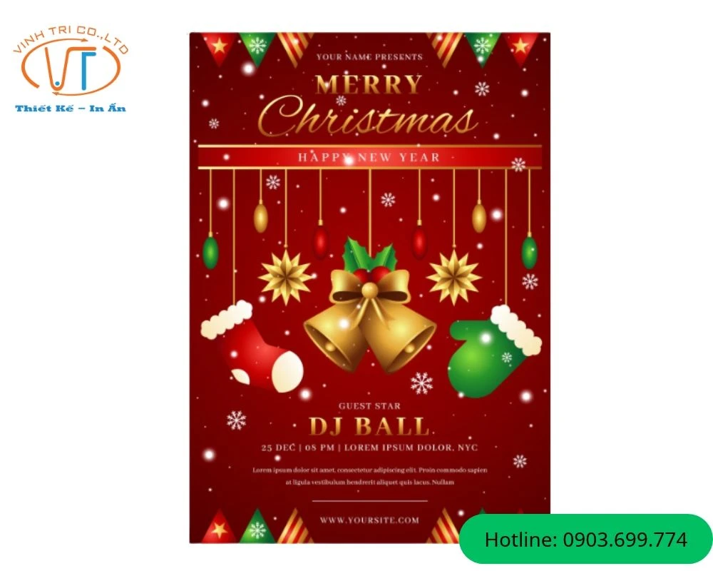 Mẫu tờ rơi Noel có quả chuông