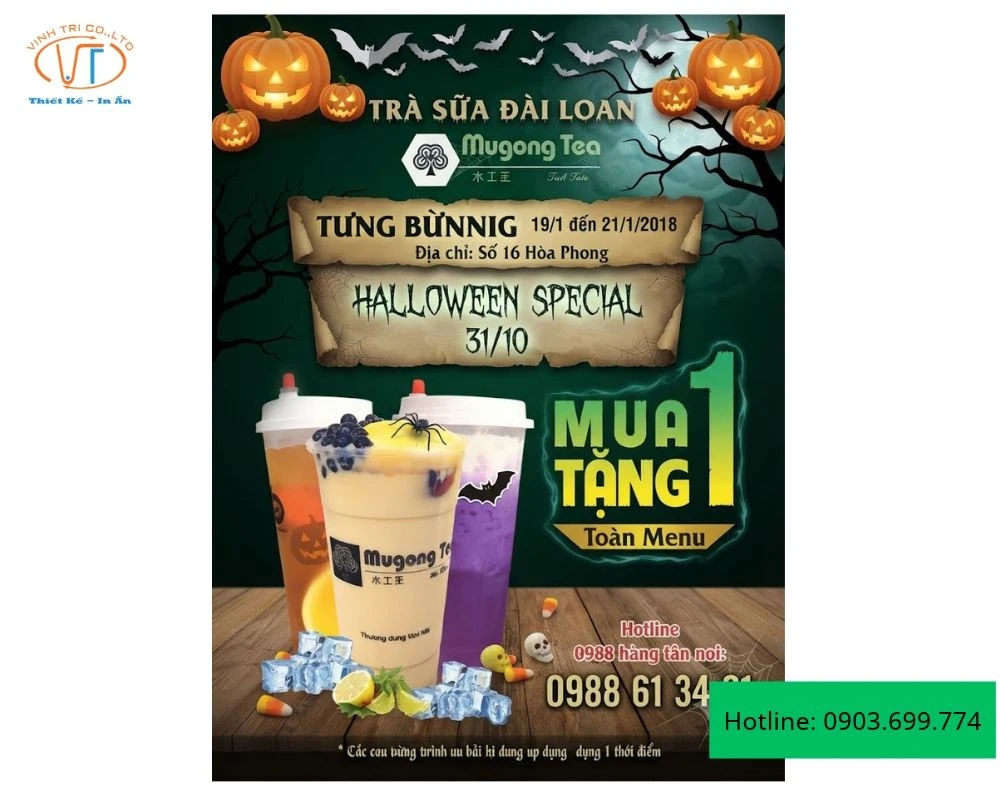 Tờ rơi trà sữa mua 1 tặng 1
