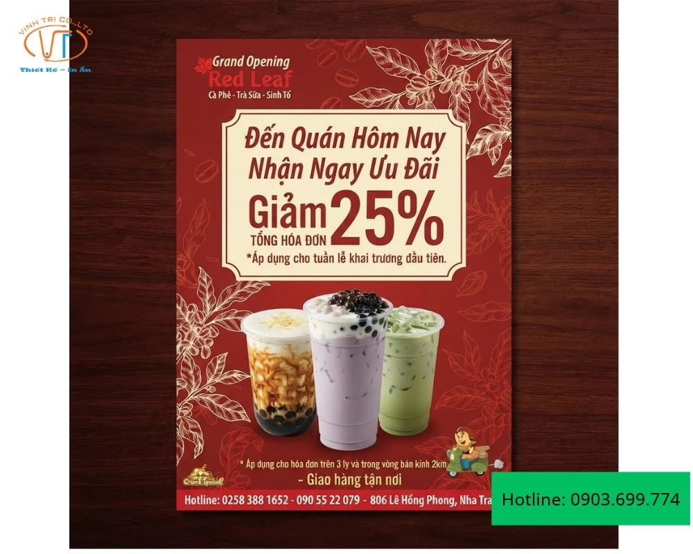 Tờ rơi trà sữa giảm giá 25%