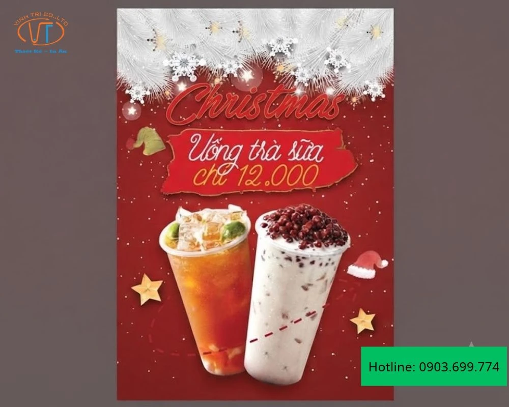 Tờ rơi trà sữa với tông đỏ nổi bật